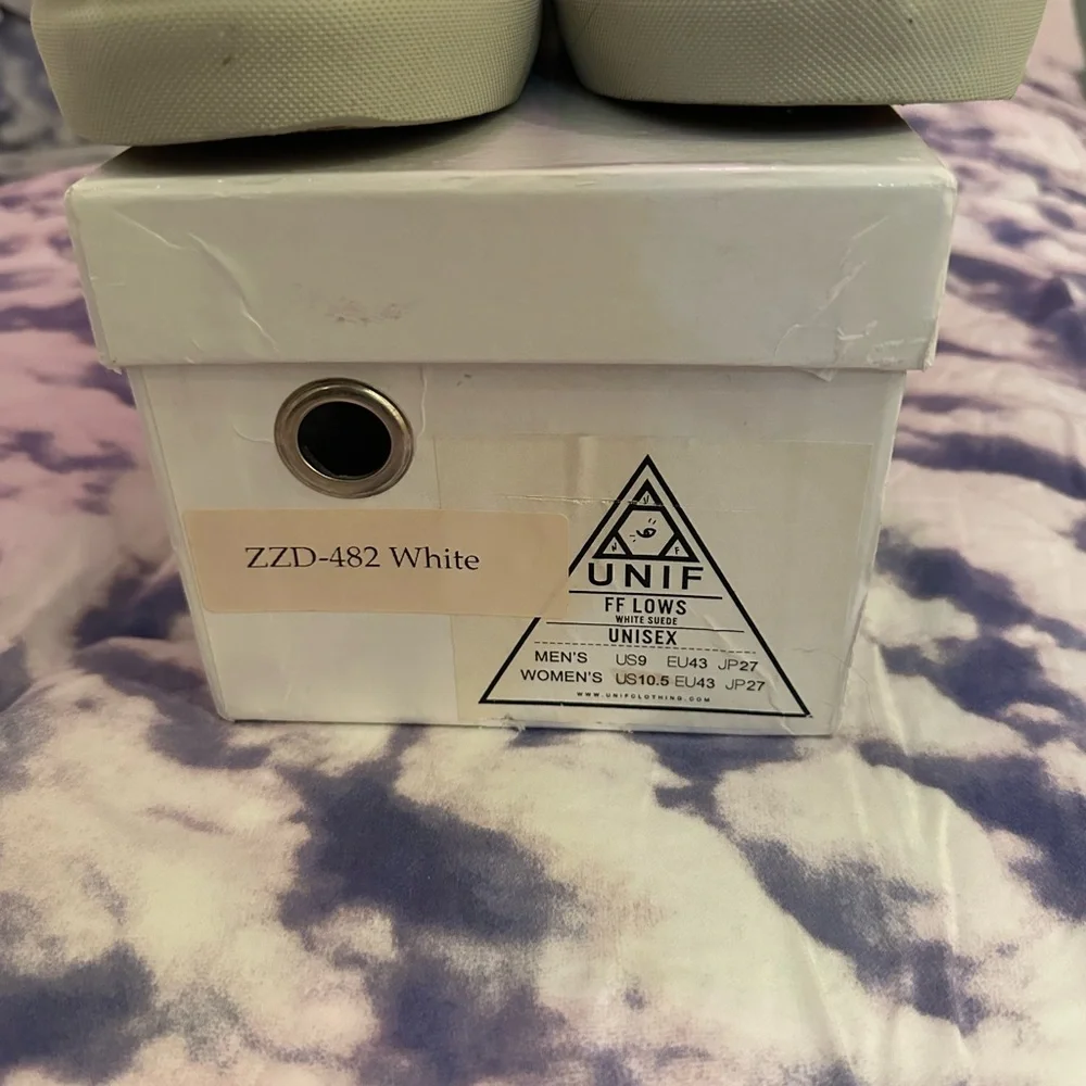 Brand new, never worn, white suede unisex UNIF F*cked Forever sneakers